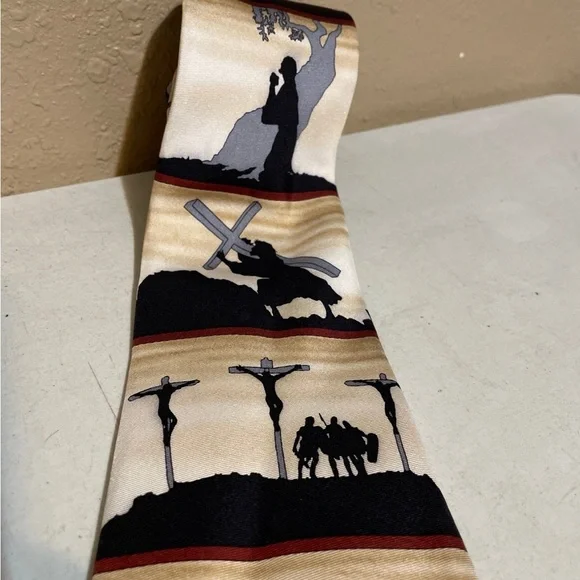 Eagles Wings Easter Jesus Religious Tan Silk Neck Tie - Picture 3 of 6